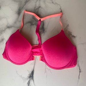 Victoria’s Secret Racer Back Semi Demi Front Closure Bra 36C Hot Pink